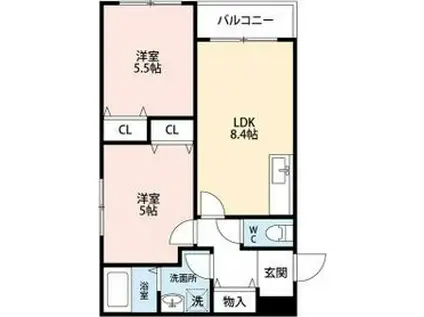 クレセル利倉東II(2LDK/3階)の間取り写真