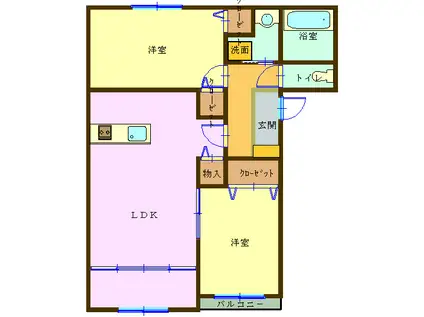はなみずきガーデン宮関(2LDK/1階)の間取り写真
