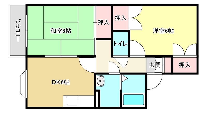 カルティエI(2DK/2階)の間取り写真