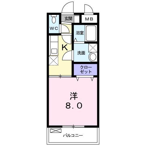 アルカサル港南(1K/2階)の間取り写真