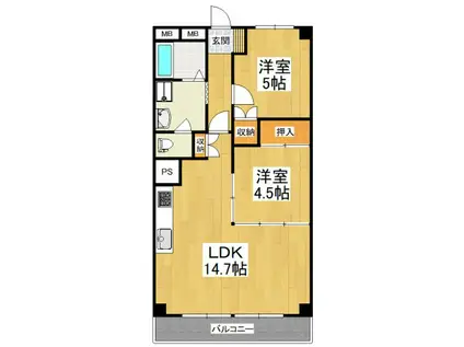 狭山ハウス3号棟(2LDK/6階)の間取り写真