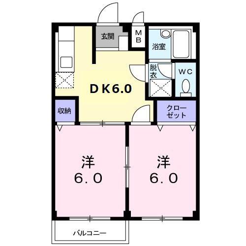 コーポ日比野C棟(2DK/1階)の間取り写真