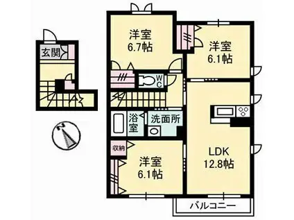 ラフィネB棟(3LDK/2階)の間取り写真
