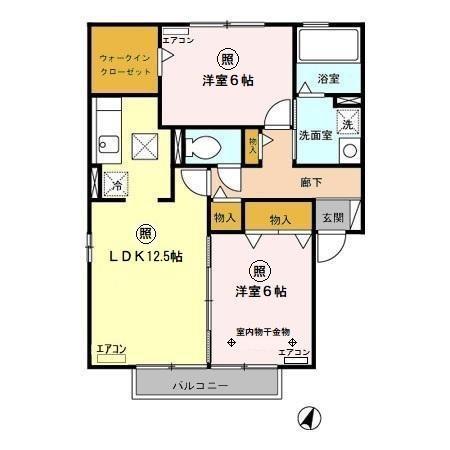 フレシール A・B棟(2LDK/2階)の間取り写真