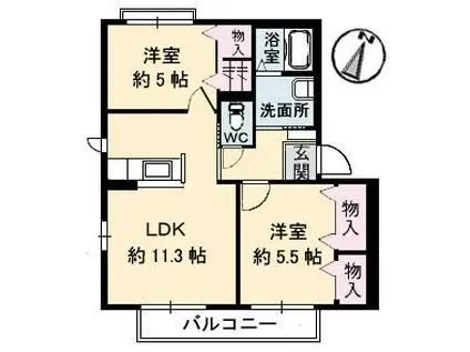 ボナール上安 A棟(2LDK/2階)の間取り写真