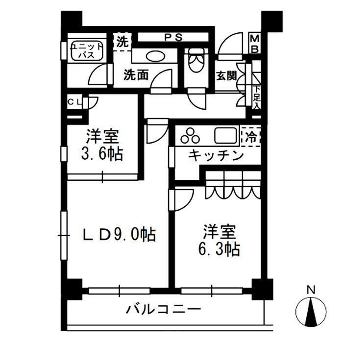 レジディア中落合C(2LDK/7階)の間取り写真