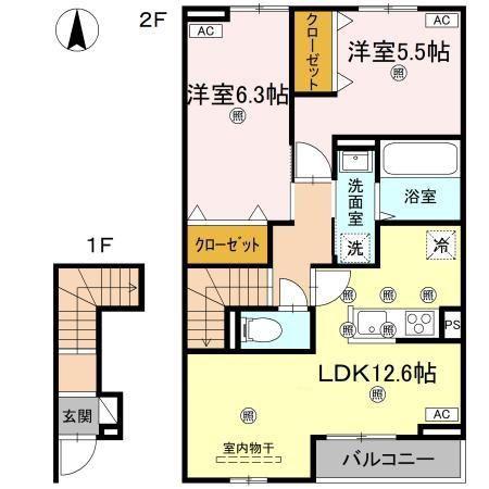 グランツ上福万 A棟(2LDK/2階)の間取り写真