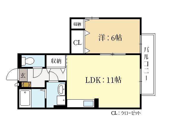 リビングタウン相楽A棟(1LDK/2階)の間取り写真