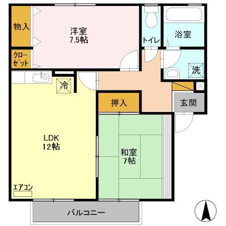 エルクレールD棟(2LDK/1階)の間取り写真