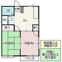 サンライズ長岡(2DK/2階)の間取り写真