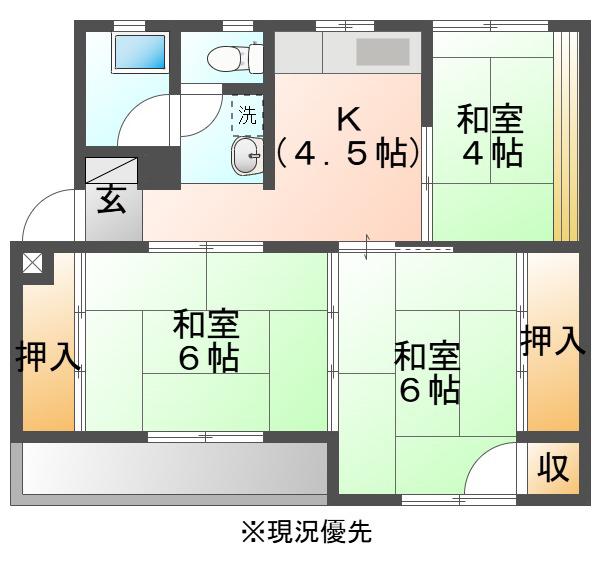 HK平沢B(3K/4階)の間取り写真