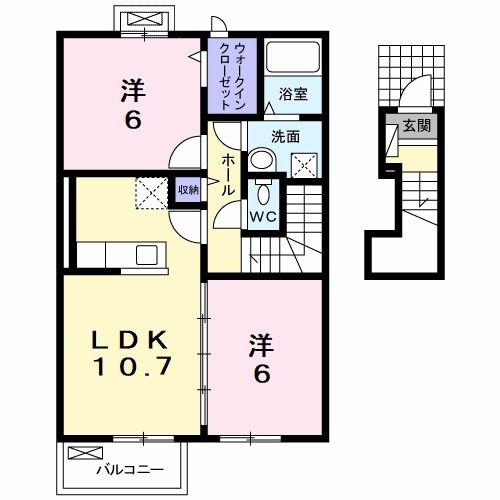 アイニー(2LDK/2階)の間取り写真