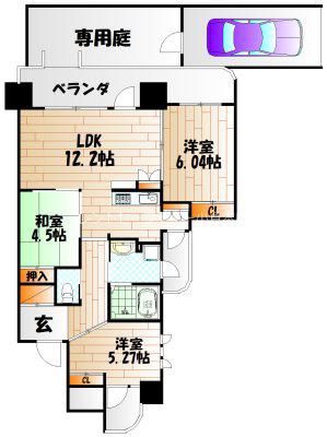 グランドパレス熊本町プレミアム(3LDK/1階)の間取り写真