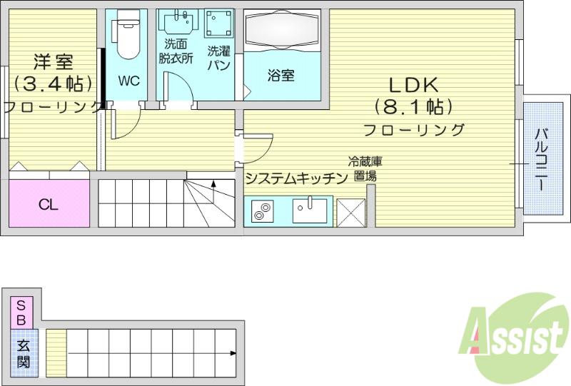 メゾン・ヴェルデ長町(1LDK/2階)の間取り写真