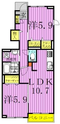 ミーテ・コッリーナB(2LDK/1階)の間取り写真