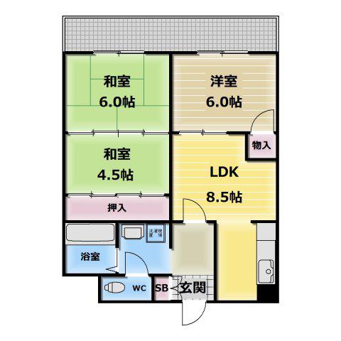 エトワールハイム川本(3LDK/5階)の間取り写真
