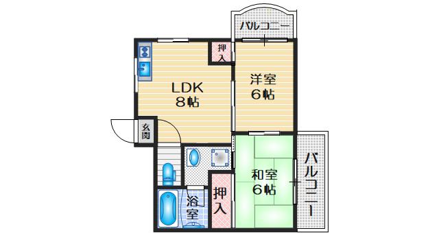 MI PIACE吹田I II(2DK/2階)の間取り写真
