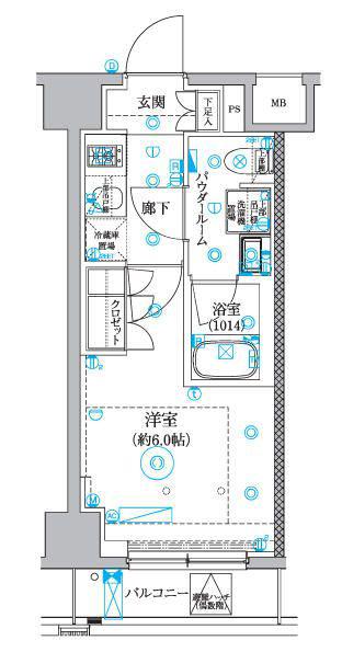 セジョリ横浜睦町(1K/2階)の間取り写真