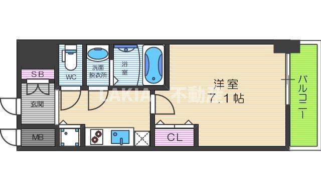 S-RESIDENCE谷町九丁目(1K/14階)の間取り写真