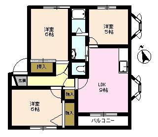 ITハイツ若宮B棟(3LDK/2階)の間取り写真