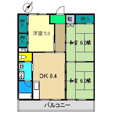 ハイツフジオ(3DK/3階)の間取り写真