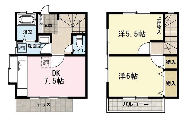 シャルムテラスA(2DK/1階)の間取り写真