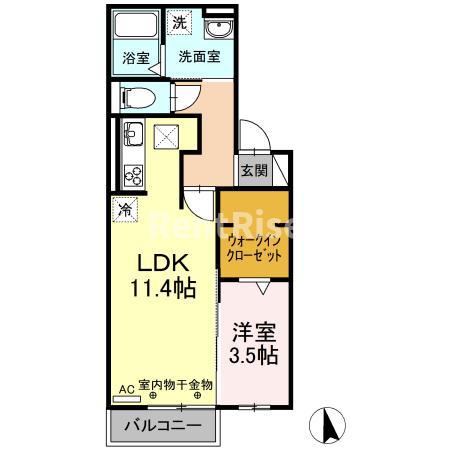 グレースタウン江南 F(1LDK/1階)の間取り写真