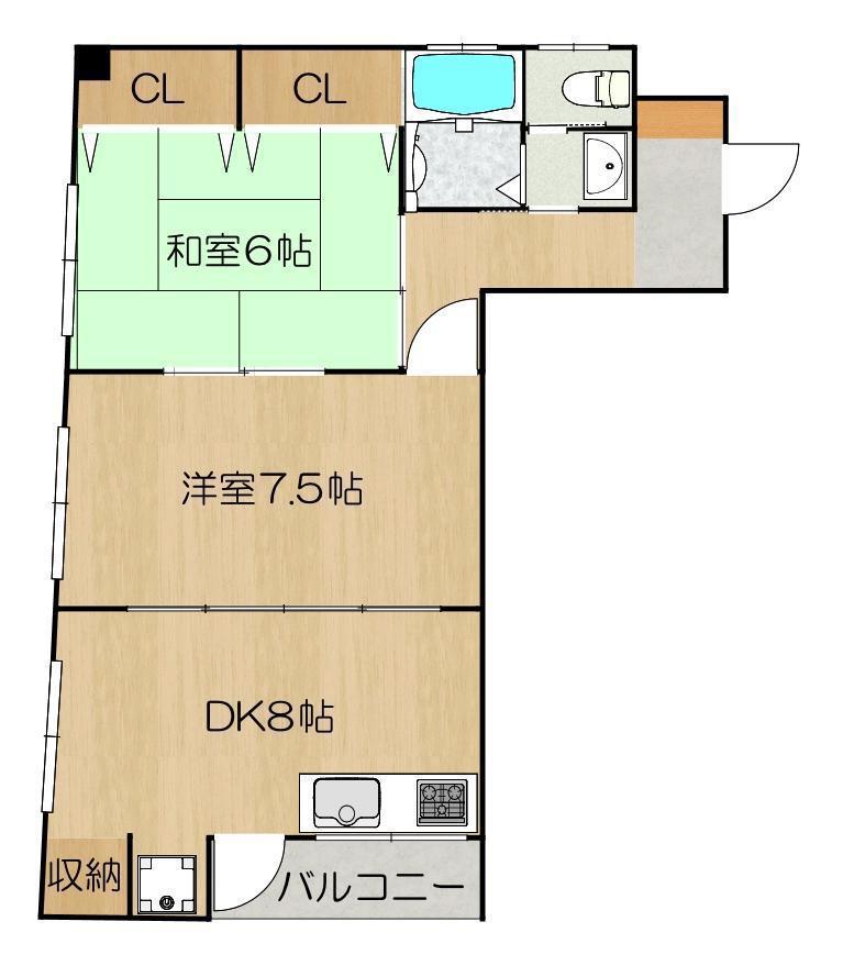 河野ビル(2LDK/4階)の間取り写真