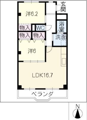 エスポアシティー(2LDK/2階)の間取り写真