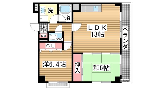 ハイネス岡本(2LDK/1階)の間取り写真