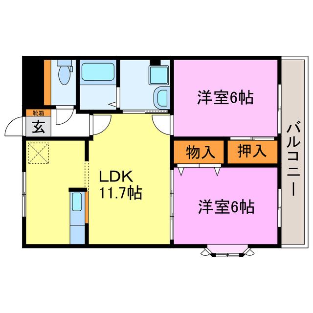 アメニティーハイツI(2LDK/2階)の間取り写真