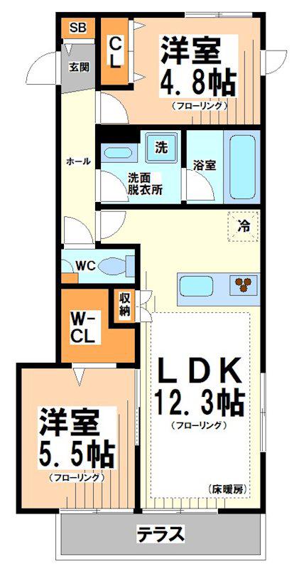 HILLTOP イースト(2LDK/1階)の間取り写真