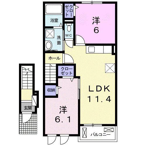 ペガサスB棟(2LDK/2階)の間取り写真