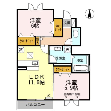 グラン ビュー ソニック B棟(2LDK/1階)の間取り写真