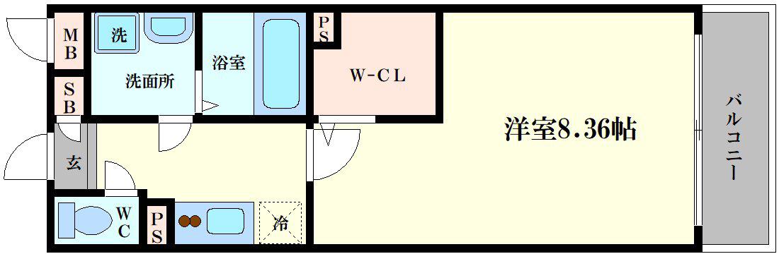 ラグゼ難波南(1K/2階)の間取り写真