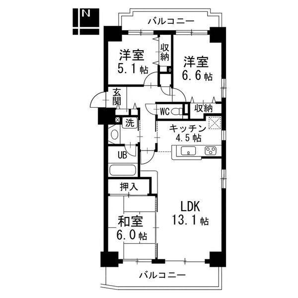 イトーピア千代田マンション(3LDK/8階)の間取り写真
