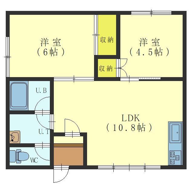 ハウザー美原(2LDK/2階)の間取り写真