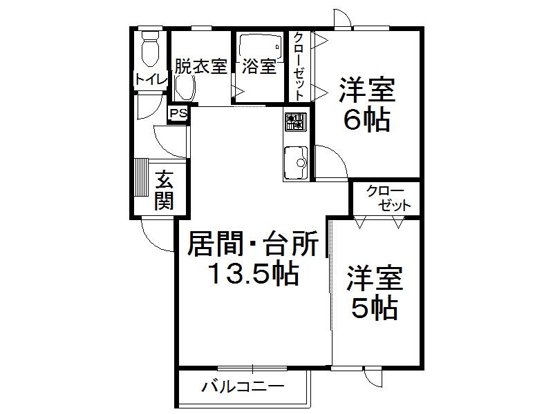 ジラソーレメムロ(2LDK/2階)の間取り写真