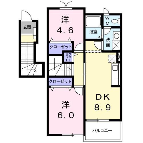サンローズA(2DK/2階)の間取り写真