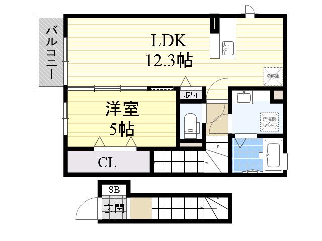 シャルム蒲生 B棟(1LDK/2階)の間取り写真