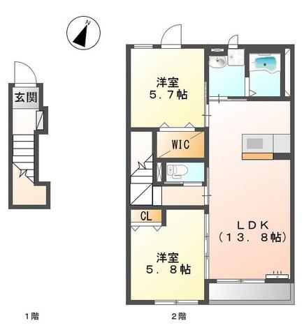 ＪＲ山口線 大歳駅 徒歩25分 2階建 築11年(2LDK/2階)の間取り写真