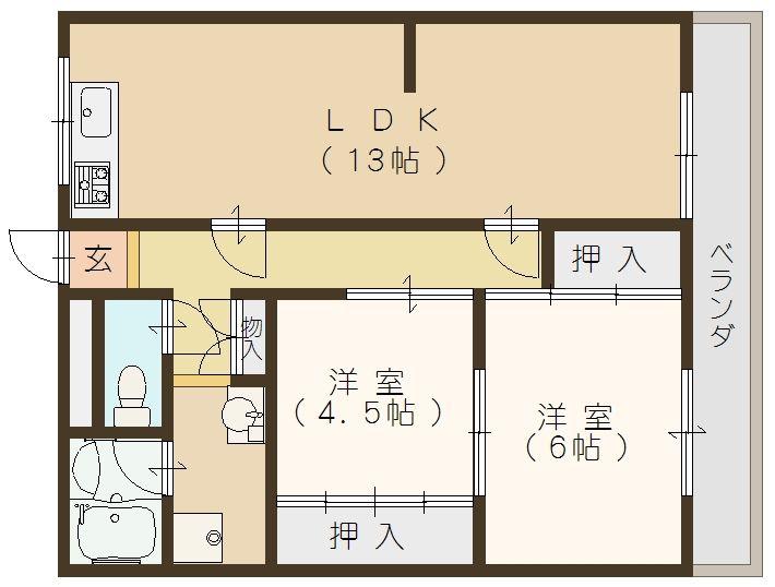 ロイヤルハイツ杉田(2LDK/1階)の間取り写真