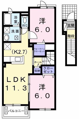 カーサ・エスポワール(2LDK/2階)の間取り写真