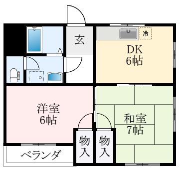 グレードハイツ樫山(2DK/2階)の間取り写真