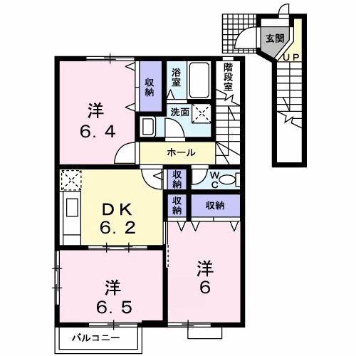 ＪＲ大村線 竹松駅 徒歩9分 2階建 築25年(3DK/2階)の間取り写真