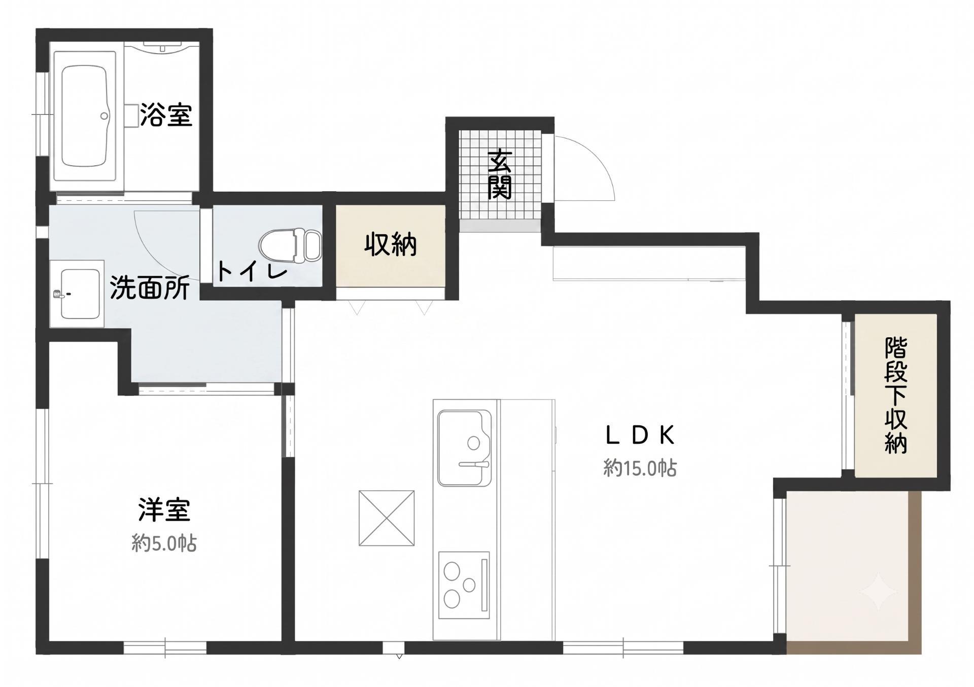 さとのか(1LDK/1階)の間取り写真