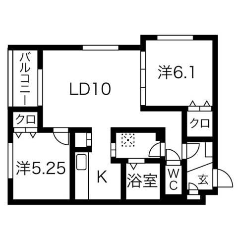 サンドリヨンB(2LDK/1階)の間取り写真