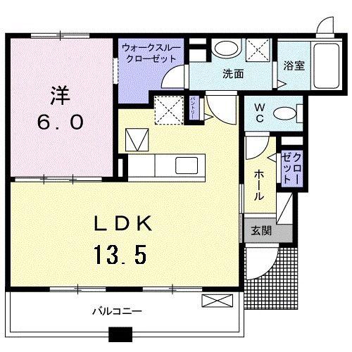 レインボー國府 D(1LDK/1階)の間取り写真