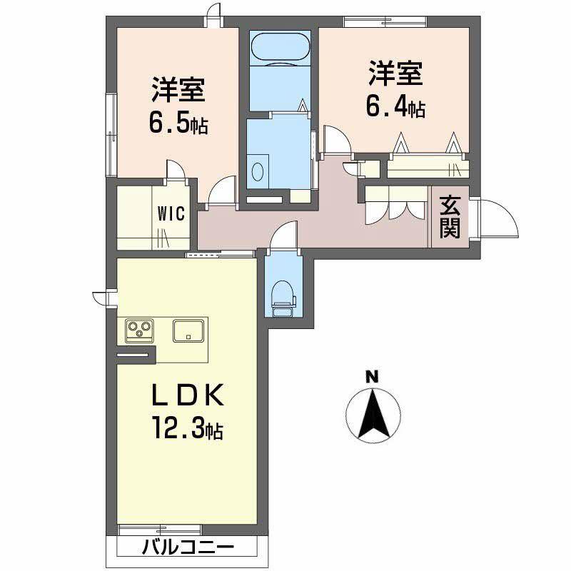 レフィナード桑原(2LDK/1階)の間取り写真
