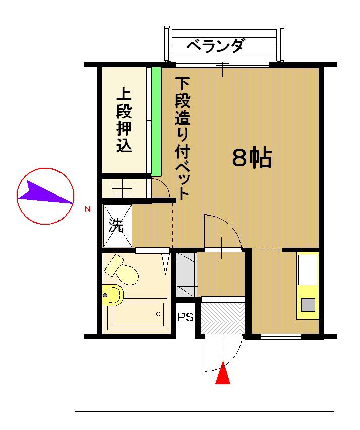 エンジェルハイムI(1K/2階)の間取り写真